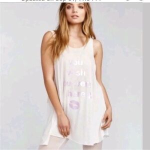 🦊 💋 Wildfox white pink oversized wrecked tank top/swim coverup preloved